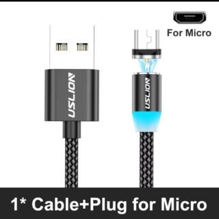 USLION LED Magnetic USB Cable Fast Charging USB Type C Phone Cable Magnet Charger Data Charge Micro USB